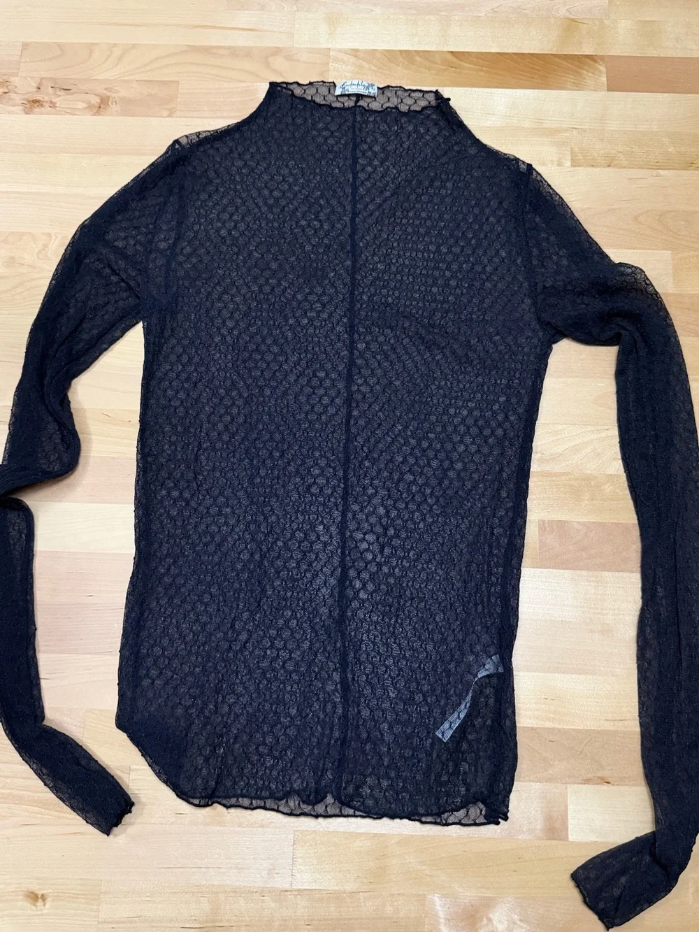 Free People minding my business Black Sheer Mesh Long-Sleeve Top